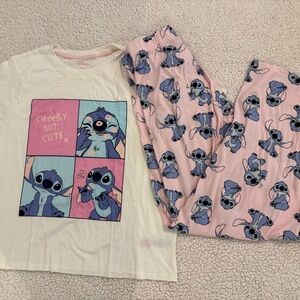 New womens Sz L Disney Stitch Kids Pajama Set - Cream and Pink